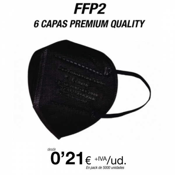 Mascarillas FFP2 6 Capas Calidad Premium Color Negro, con certificación europea