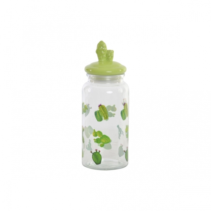 Bote DKD Home Decor Cerámica Cristal Cactus PE Boho (1400 ml) (10,5 x 28 cm)