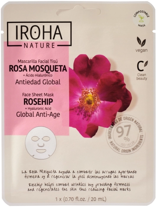 Mascarilla Facial Tisú Rosa Mosqueta + Ácido Hialurónico