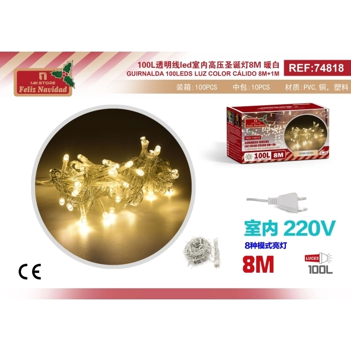 GUIRNALDA 100LEDS LUZ COLOR CÁLIDO 8M+1M GUIRNALDA 100LEDS LUZ COLOR CÁLIDO 8M+1M