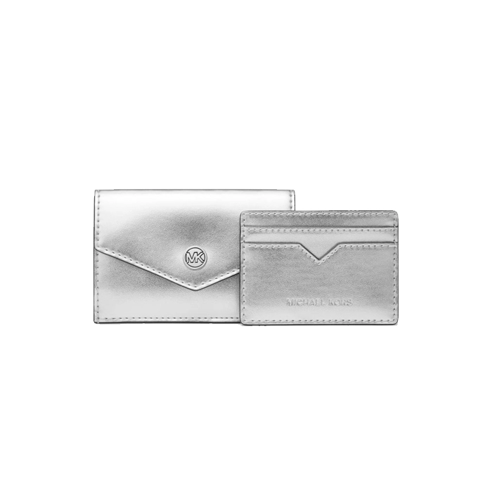 Juego de Tarjetero y Cartera de Piel Sintética Metalizada Plata Juego de Tarjetero y Cartera de Piel Sintética Metalizada Plata