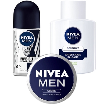 Set Men Desodorante Roll-On Invisible 50ml + Aftershave Sensitive 100ml + Crema