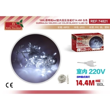 GUIRNALDA 180LEDS LUZ COLOR BLANCO 14.4M+1M