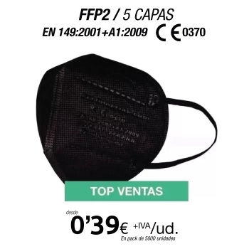 Mascarillas Autofiltrantes FFP2 5 Capas Color Negro con certificación europea